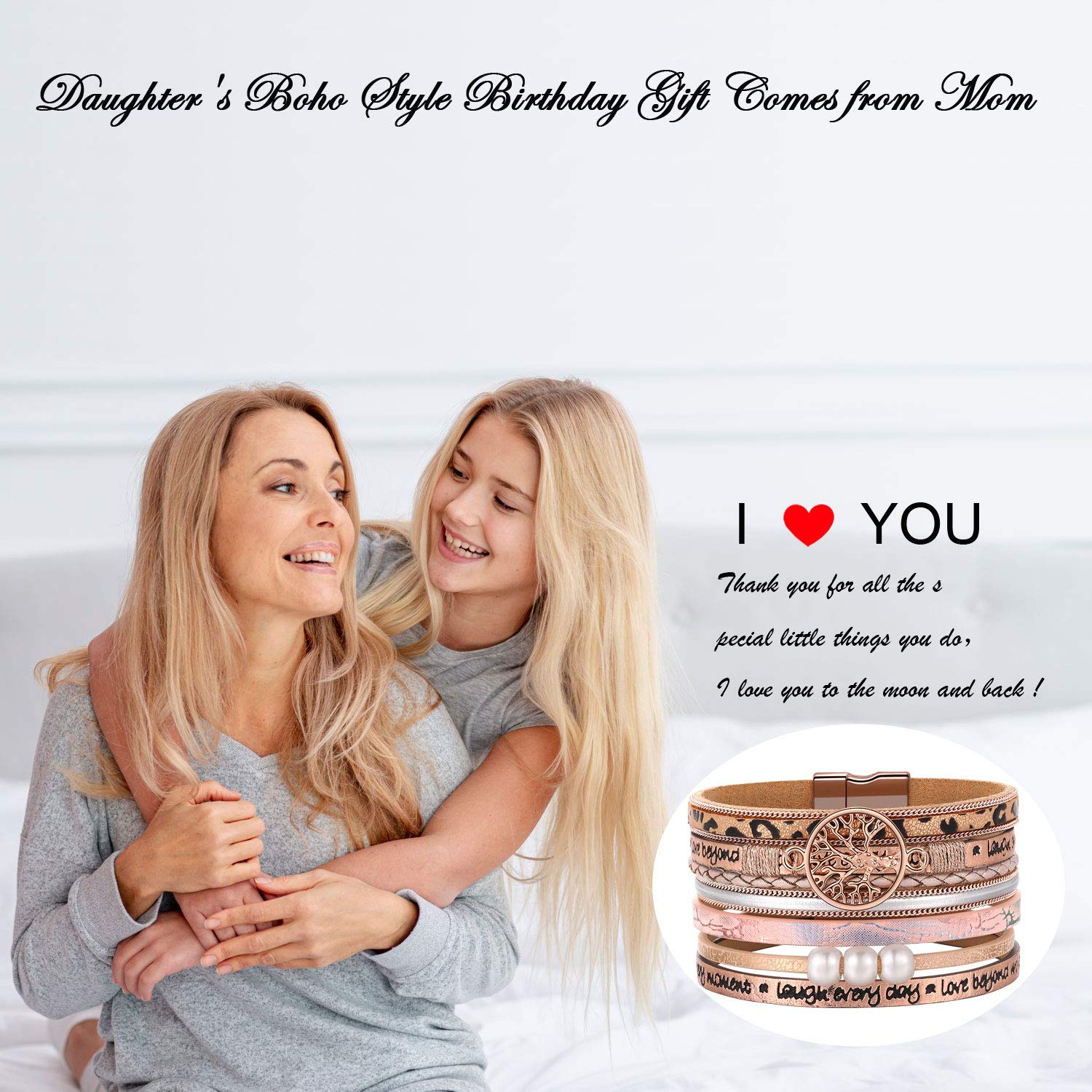 Gifts for Teenage Girls, Inspirational Leopard print rose gold leather Wrap Boho Bracelets for Women,Easter Christmas Birthday J