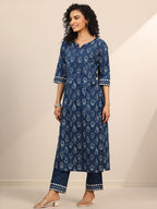 Libas WomenS Cotton Floral Kurta Set (400032Or_Blue