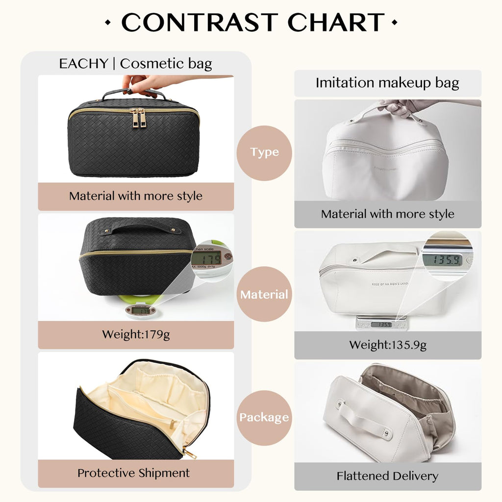 AURUZA Large Capacity Makeup Bag, Travel Cosmetic Bag With Handle and Divider Flat Lay Organizer Portable Toiletry Bag,Makeup St