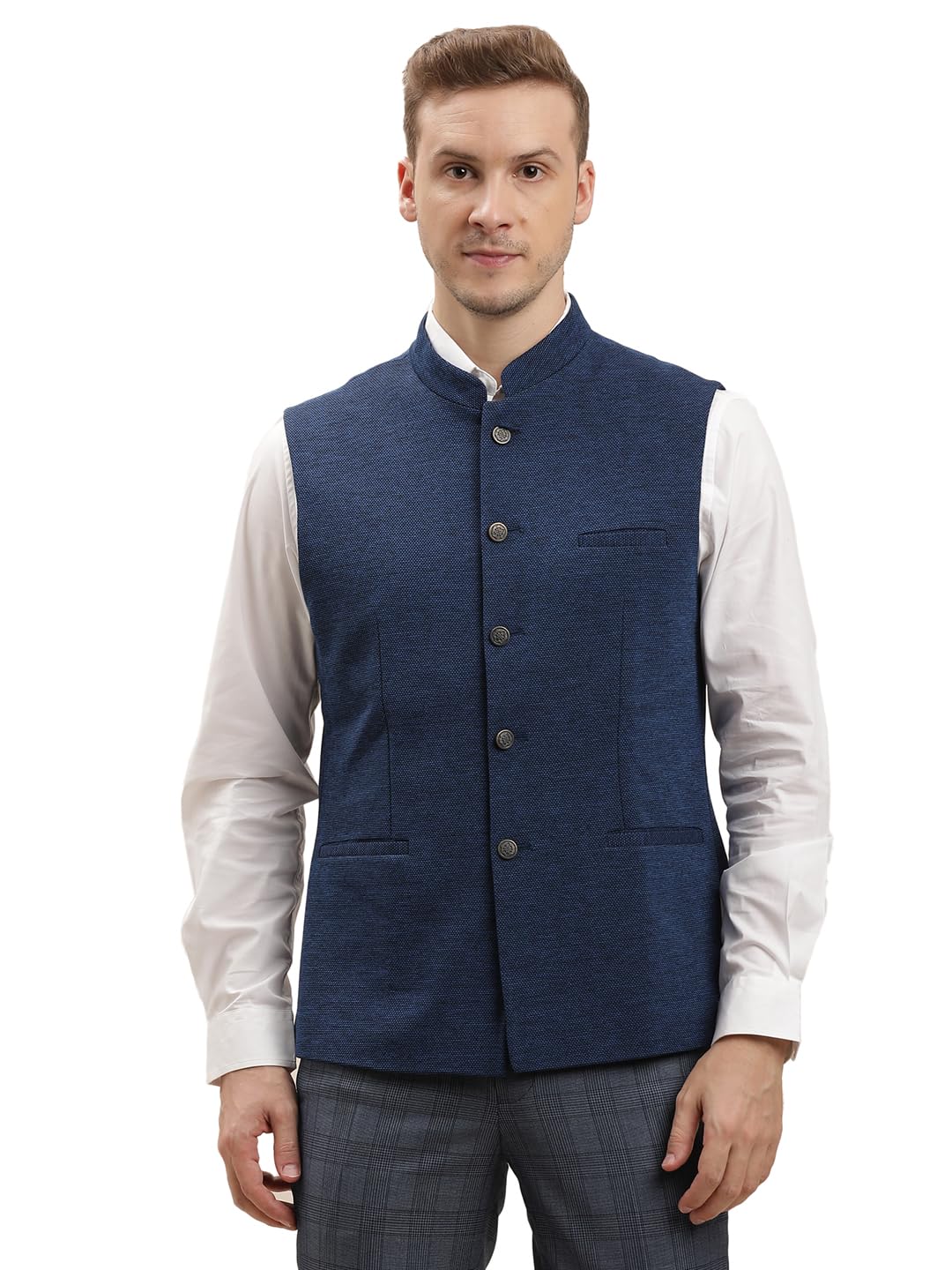 Turtle Men 100% Cotton Solid Blue Nehru Jacket