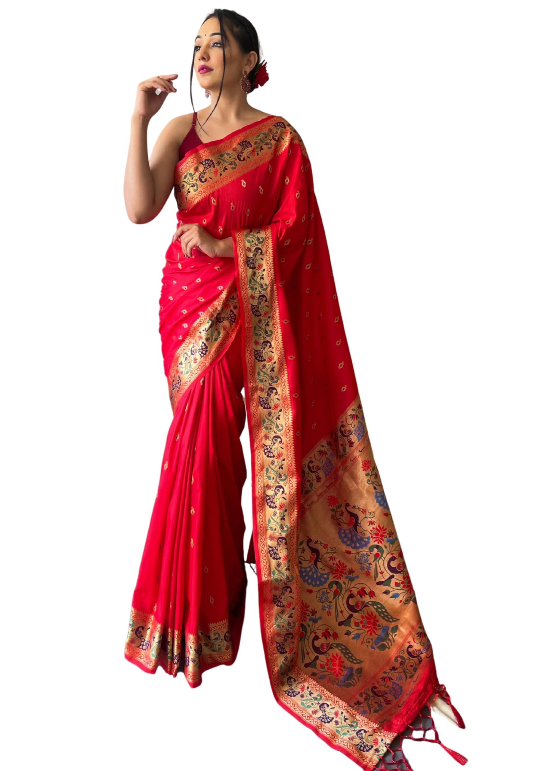 SGF11 Womens Kanjivaram Soft Silk Saree With Blouse Piece 6.3metres (Red)-New Condition