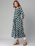 Gosriki Women'S Cotton Blend Chex Printed Anarkali Kurti (Chix Blue-Gs)