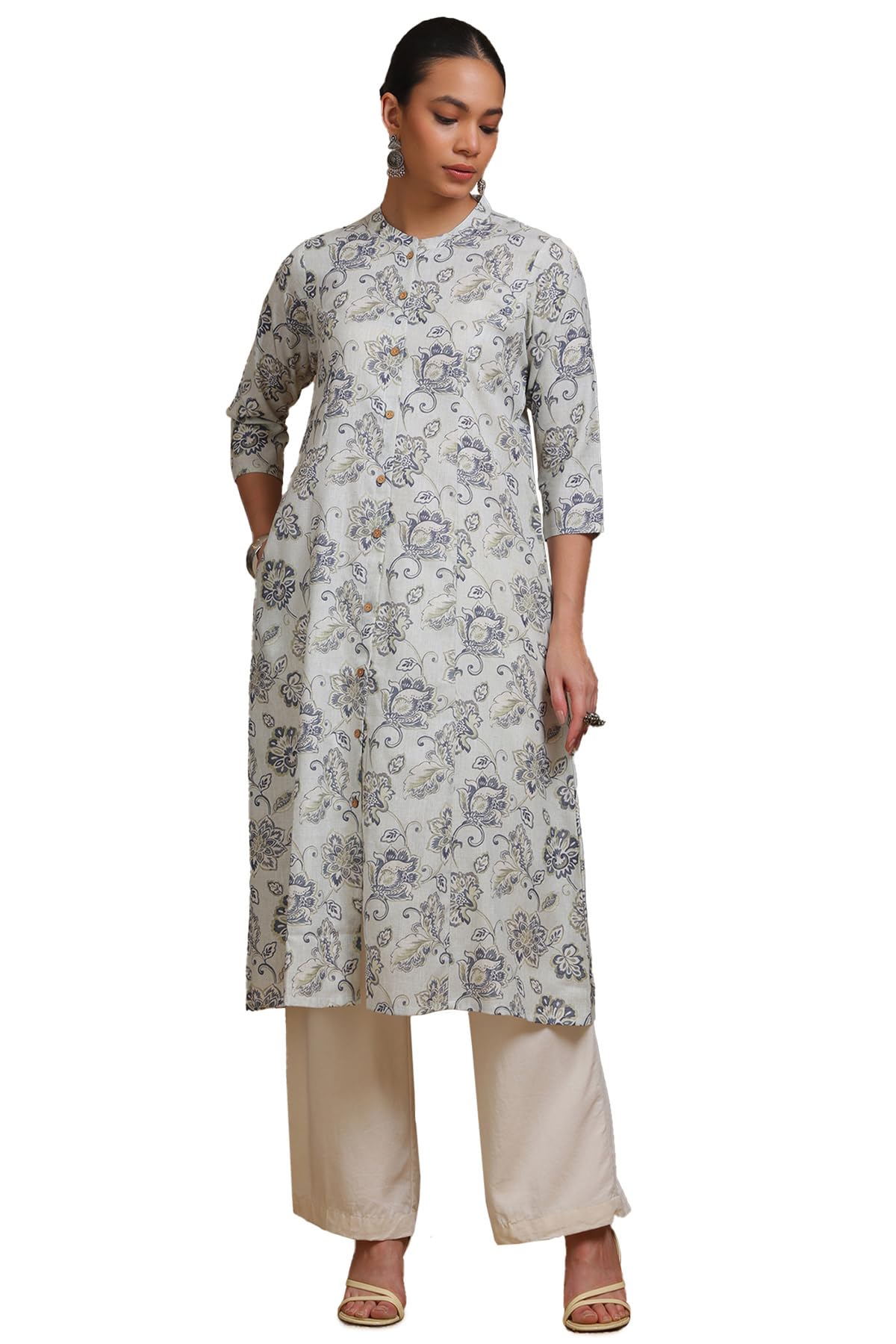 Soch Women Linen Blend Botanical Print Kurta