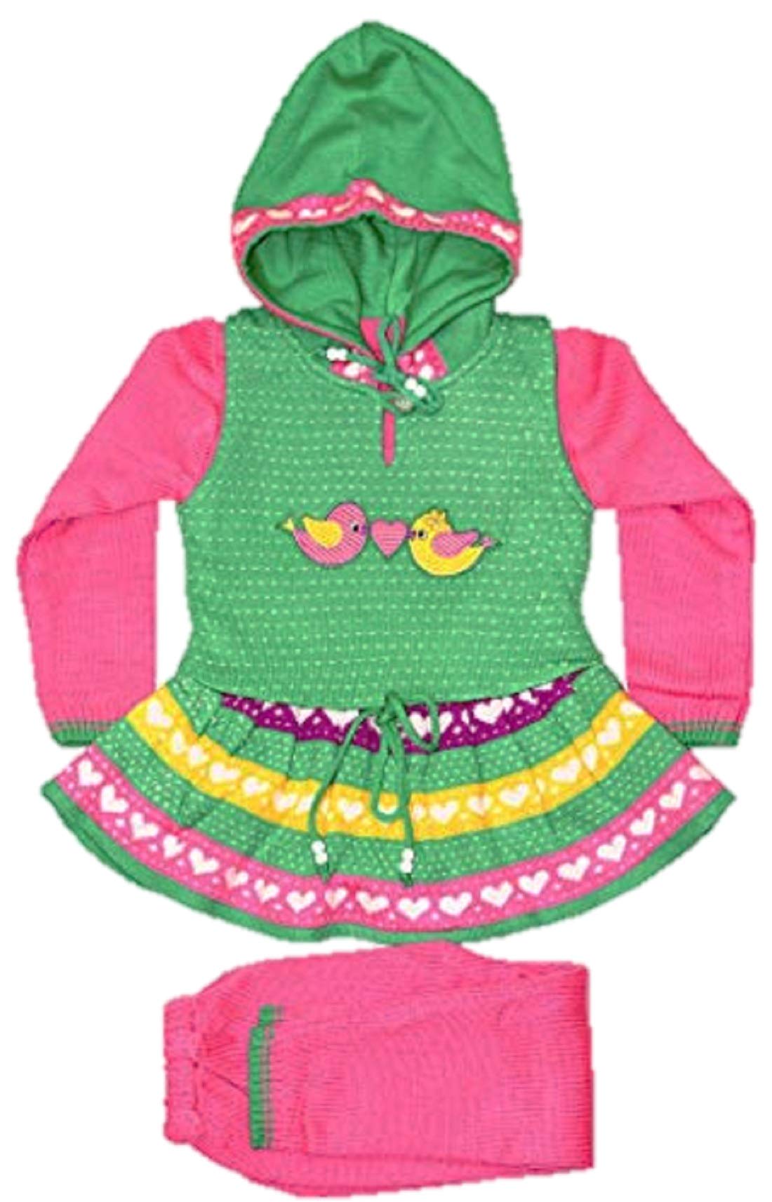 Frolic Girls Designer Sweater Warm Woollen Winter Hoodie Pajami Frock Set Green Pink G170 (22) 22