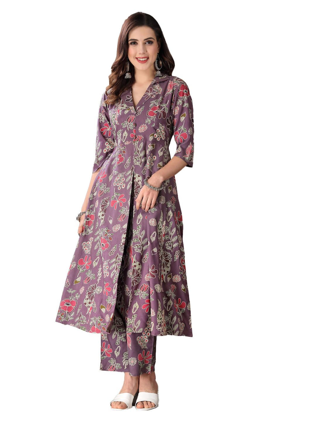 Stylum Womens Floral Printed Rayon Co-Ord Set (CSNAINAPURPLE34_Mauve, XS)