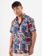The Souled Store Enigma Men and Boys Short Sleeves Collared Neck Button Front All Over Printed Cotton Holiday Shirts