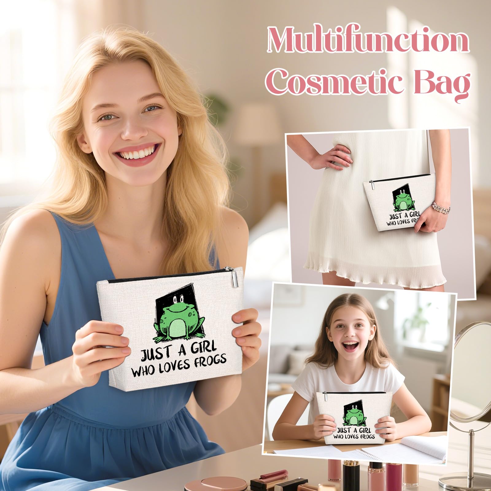 GevGuxLuo Frog Gifts for Frog Lovers, Frog Makeup Bag for Women with Mirror, Frog Birthday Gifts for Daughter Sister Bestie, Cut