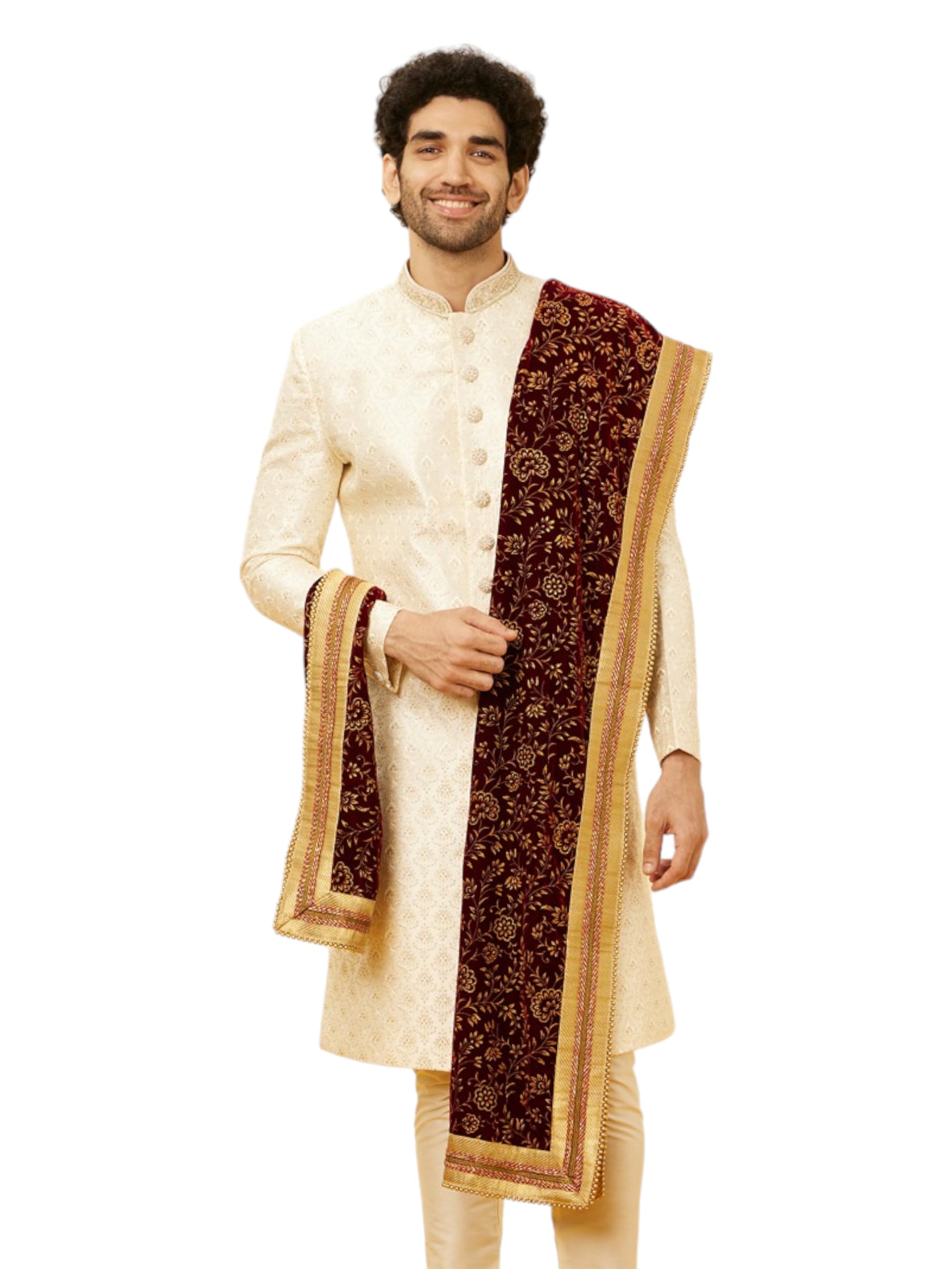 Manyavar Classic Velvet Maroon Dupatta