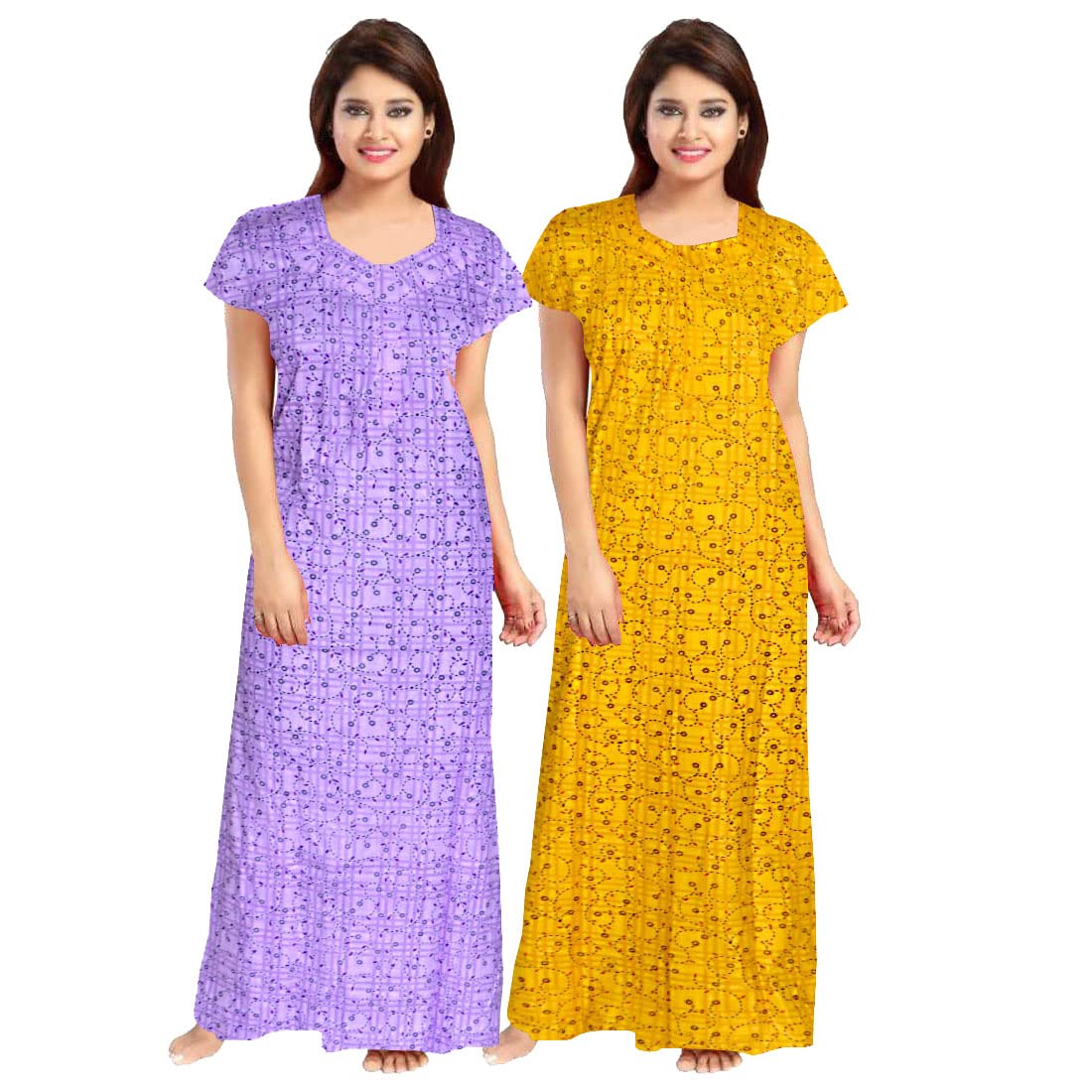 Mudrika WomenS Cotton Printed Regular Maxi Maternity Wear Nighties (Pack Of 2) Pink,Green
