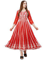 ANNI DESIGNER Womens Georgette Chikankari Embroidered Anarkali Kurti (Kari Red-KDS_M_Red_Medium)