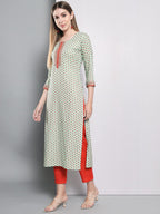 Gosriki Women'S Cotton Blend Traditional Straight Printed Kurta And Pant Set (Amd 555-Gs)