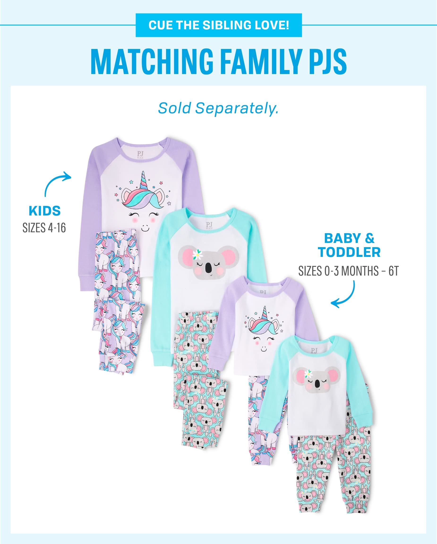 The Children's Place girls Long Sleeve Top and Pants Pajama Set Unicorn/Koala 2 pack Kids - PJ set 16