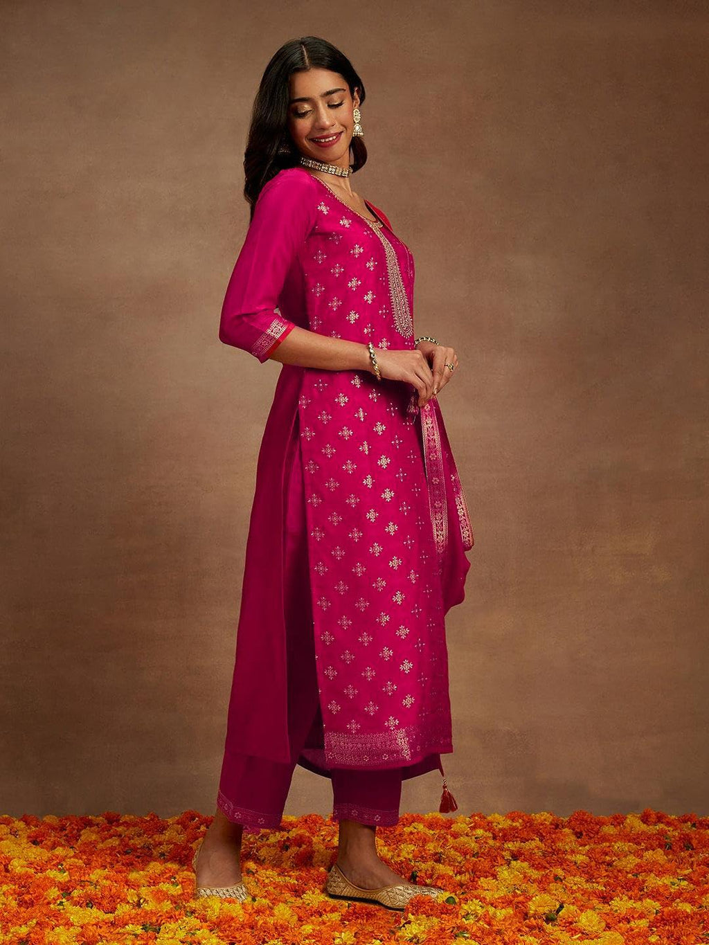 Libas WomenS Silk Blend Kurta Sets (48056_Pink