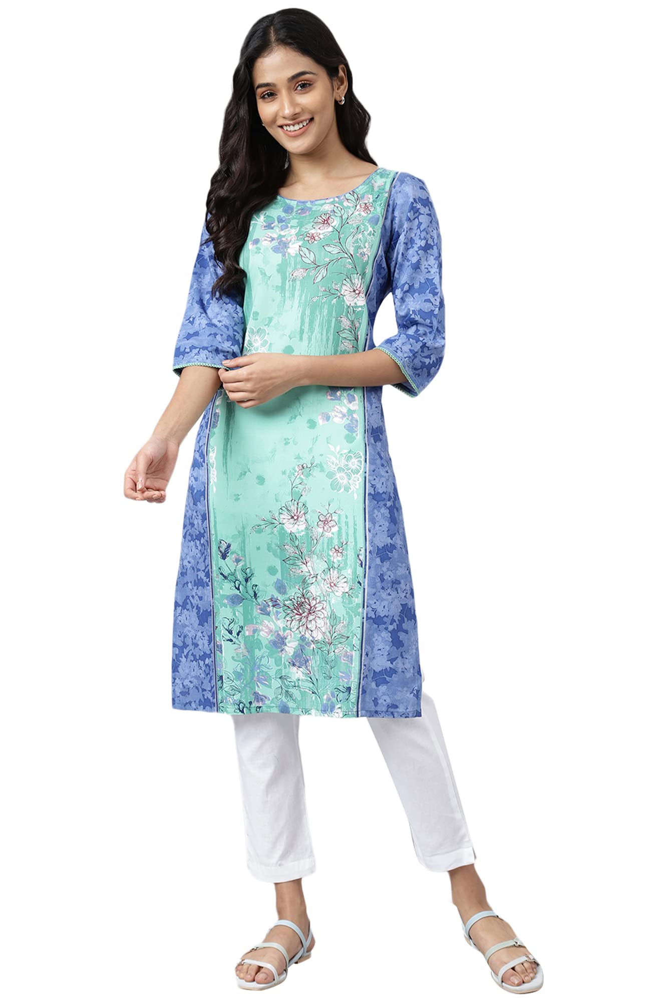 Aurelia Viscose Women Rayon Deft Rayon Ethnic Floral Printed Straight Kurta_22Aua13544-504530_Xl, Multi