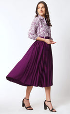 Kzully WomenS Print 3/4 Sleeve Pleated Midi Dress With Belt Purple