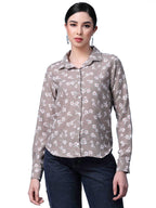 OOMPH! Shirts for Women, Floral Printed, Brown