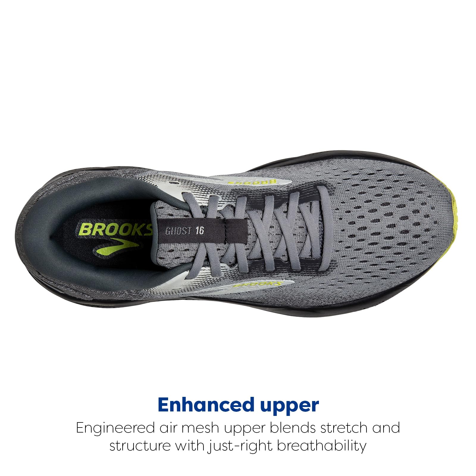 Brooks Mens Ghost 16 Neutral Running Shoe - Primer/Grey/Lime - 15 Wide