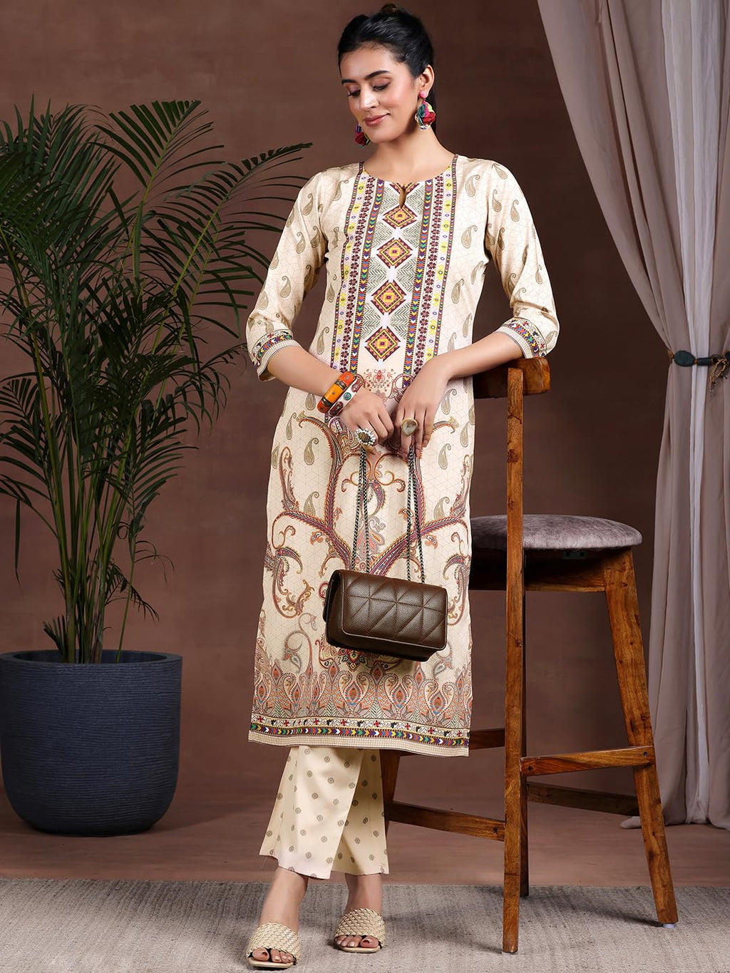 Libas WomenS Poly Crepe Printed Kurta Set (39003 Beige