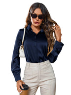 Indoprimo WomenS Solid Satin Casual Shirt | Stylish Western Long Sleeve Shirt For Women