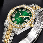 Hip Hop Watches for Men Iced-Out Bling Diamond Luxury Quartz Watches with Date (Green)