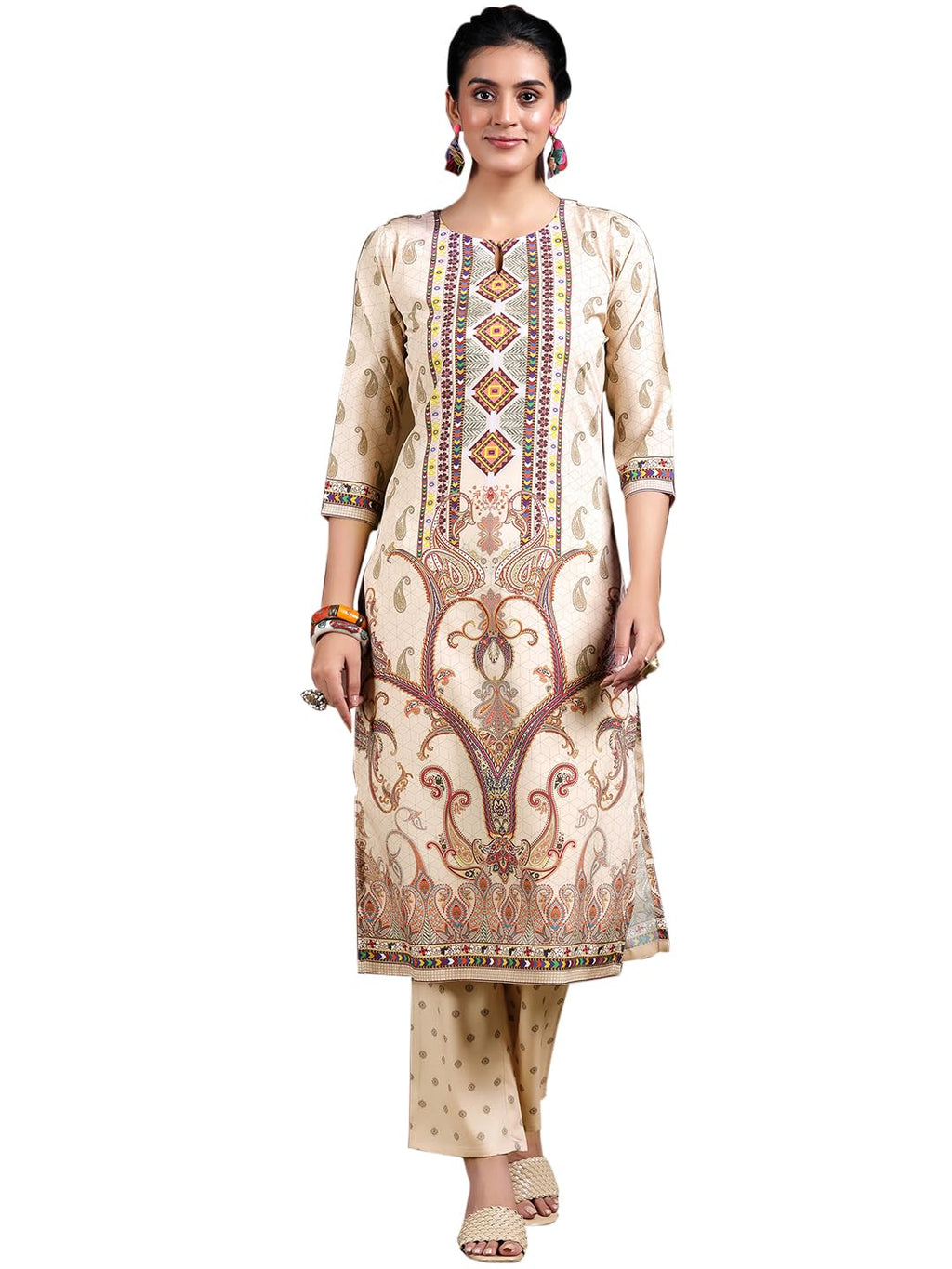 Libas WomenS Poly Crepe Printed Kurta Set (39003 Beige