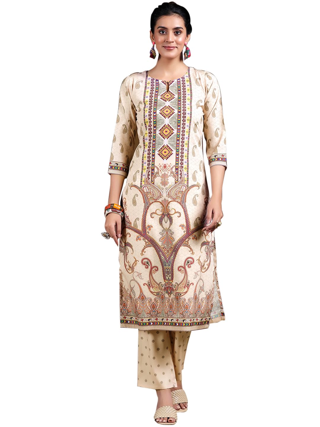 Libas Womens Printed Crepe Straight Kurta With Palazzos