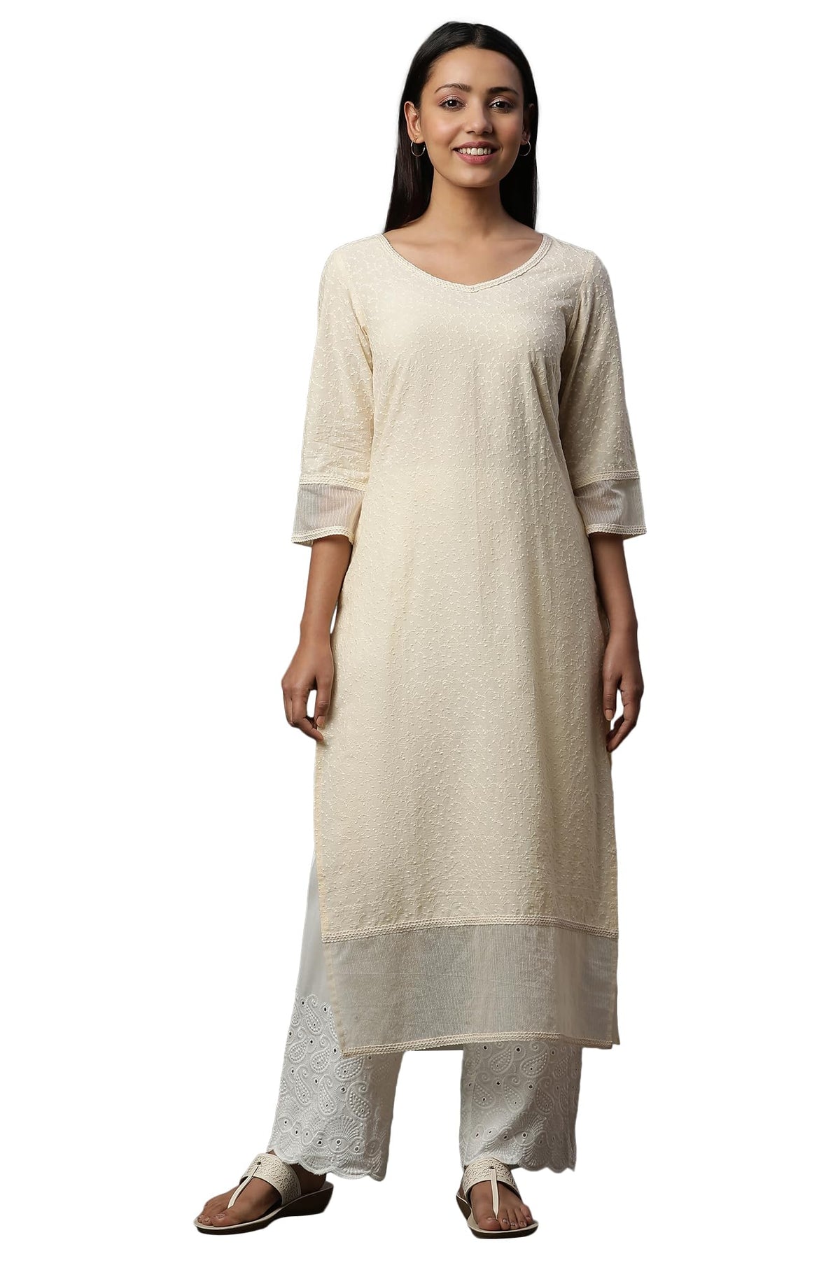 Aurelia Womens Cotton Regular Kurta (24FEA14996_Yellow
