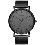 BUREI Men's Fashion Minimalist Wrist Watch All Black Waterproof Watches Simple Ultra Thin Watches Analog Quartz Date with Stainl