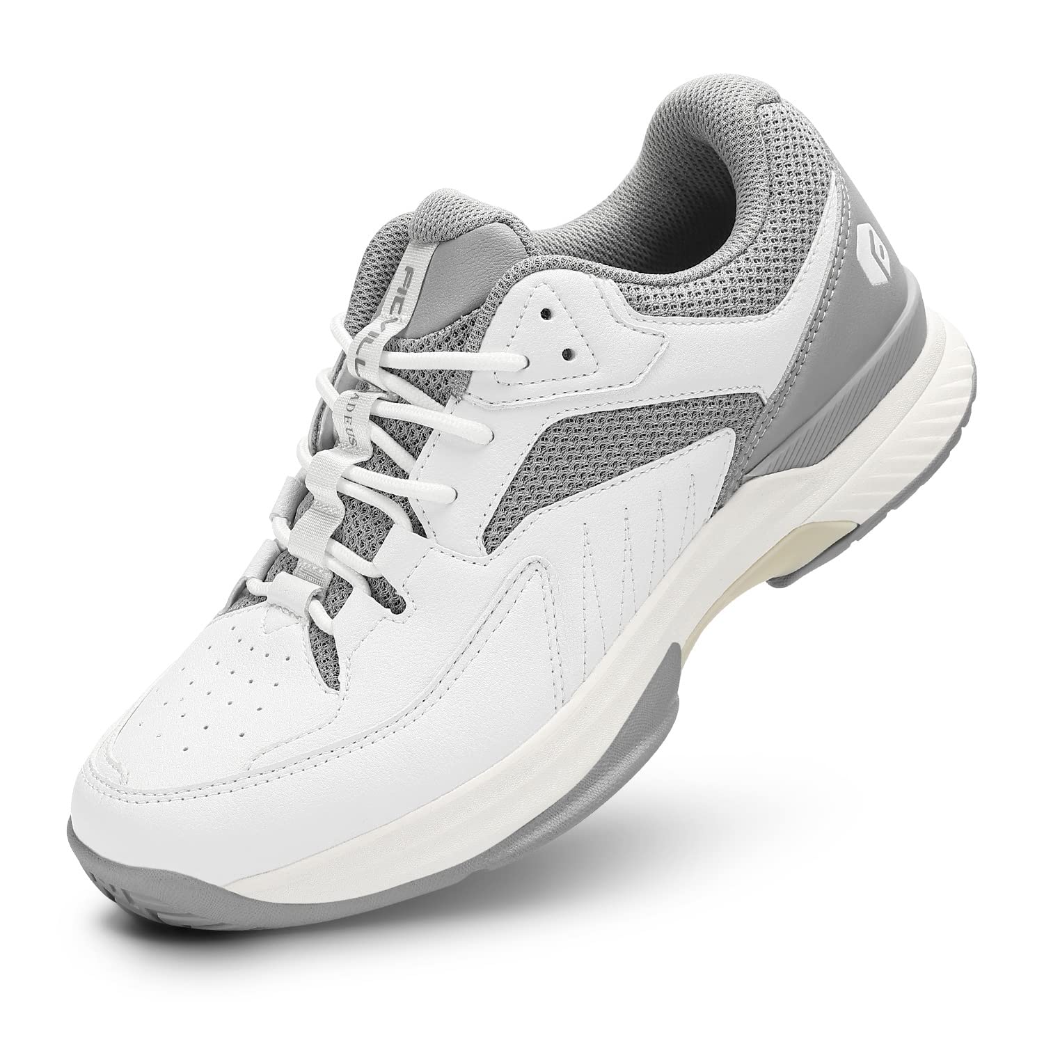 FitVille Wide Width Pickleball Shoes for Men All Court Tennis Shoes with Arch Support for Plantar Fasciitis (White&Grey, 11 X-Wi