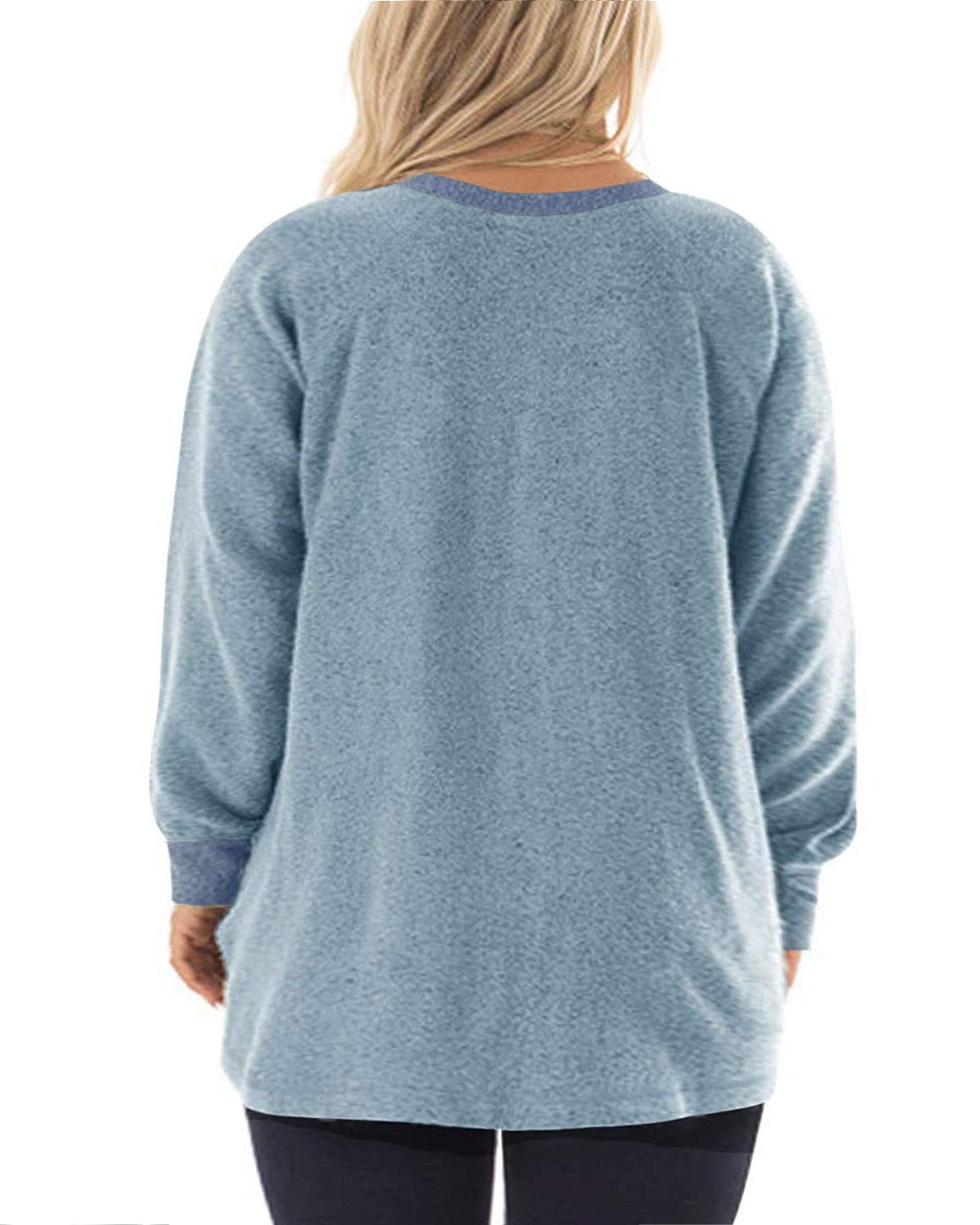 DOLNINE Womens Plus Size Tops Color Block Pocket Sweatshirts Long Sleeve Tunics Blue-16W