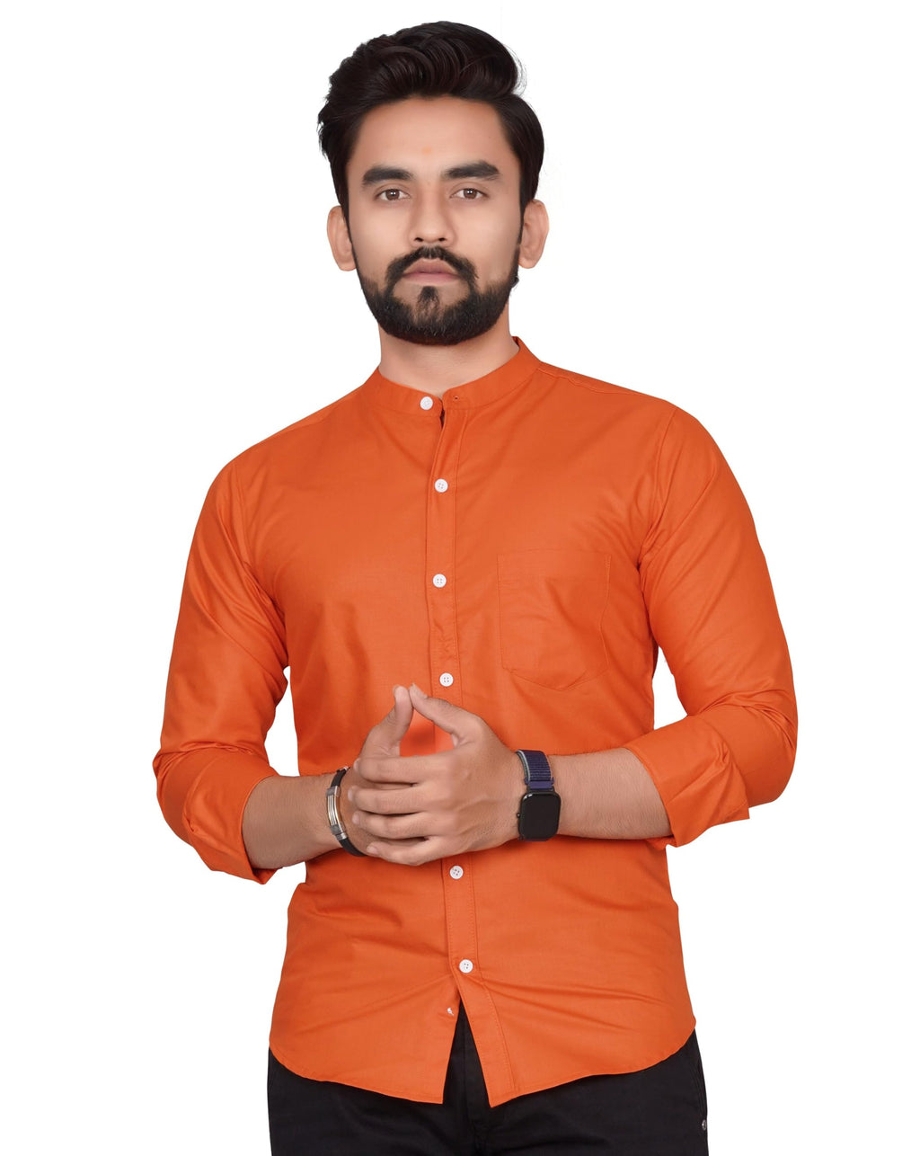 Besix MenS Regular Fit Solid Cotton Shirt | Chinese Collar | Casual | Plain | Branded | Mandarin Collar | Full Sleeve | Summer 