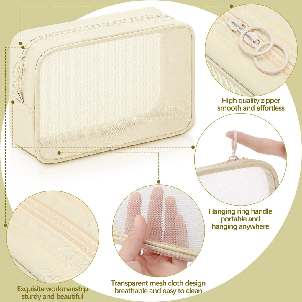 Weewooday 4 Pcs Mesh Makeup Bag Mesh Cosmetic Bag Travel Toiletry Bag Pouch with Zipper Mini Portable Makeup Cosmetic Travel Toi