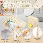 Hillban 2 Pcs Mama Gifts Mama Bag Set MAMA Chenille Letter Bags Preppy Patch Makeup Bag for Hospital Beach Travel Bags Aesthetic