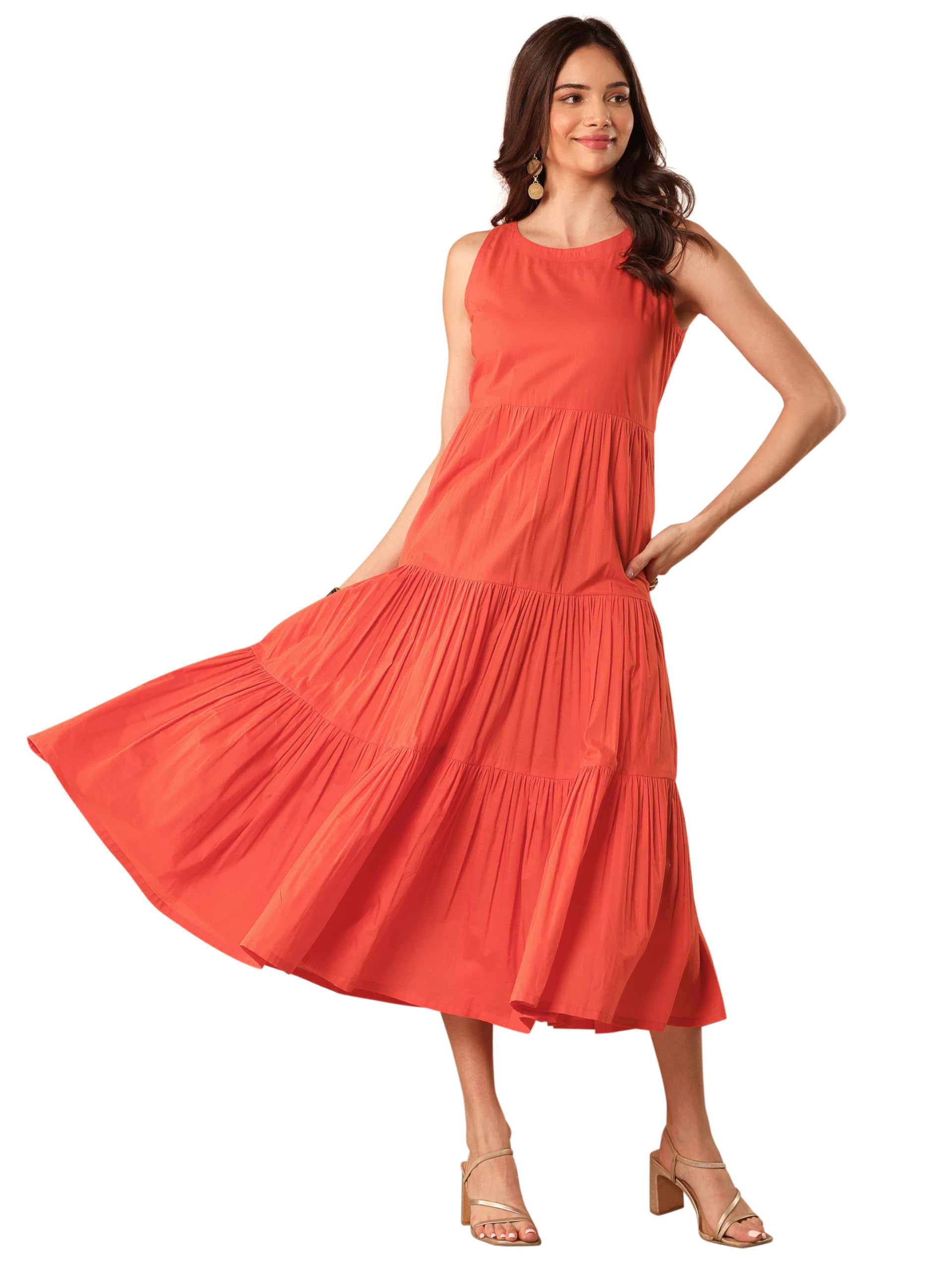 Libas WomenS Cotton Floor Length Dress (29843_Orange