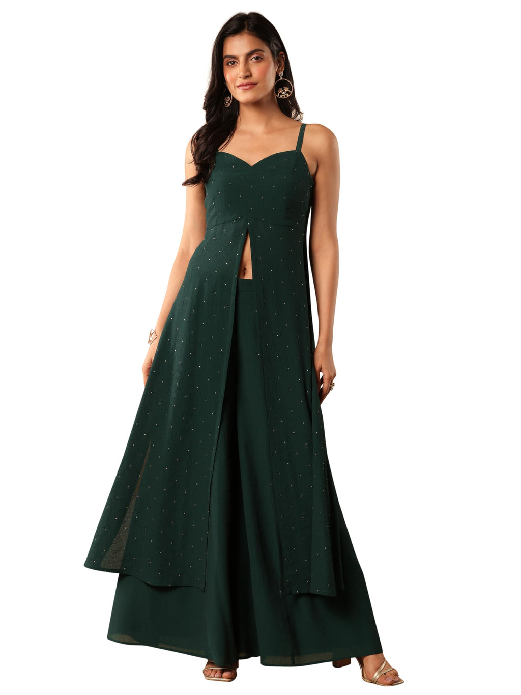 Libas Womens Embellished Silk Blend Straight Kurta With Palazzos