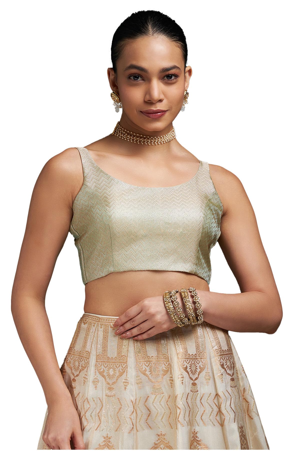 Soch Womens Light Green Chevron Woven Design Tussar Padded Blouse