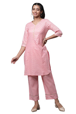 Aurelia Womens Light Pink Pure Cotton Straight Kurta, Palazzos Suit Set_23AUAS14756-507757_XXL