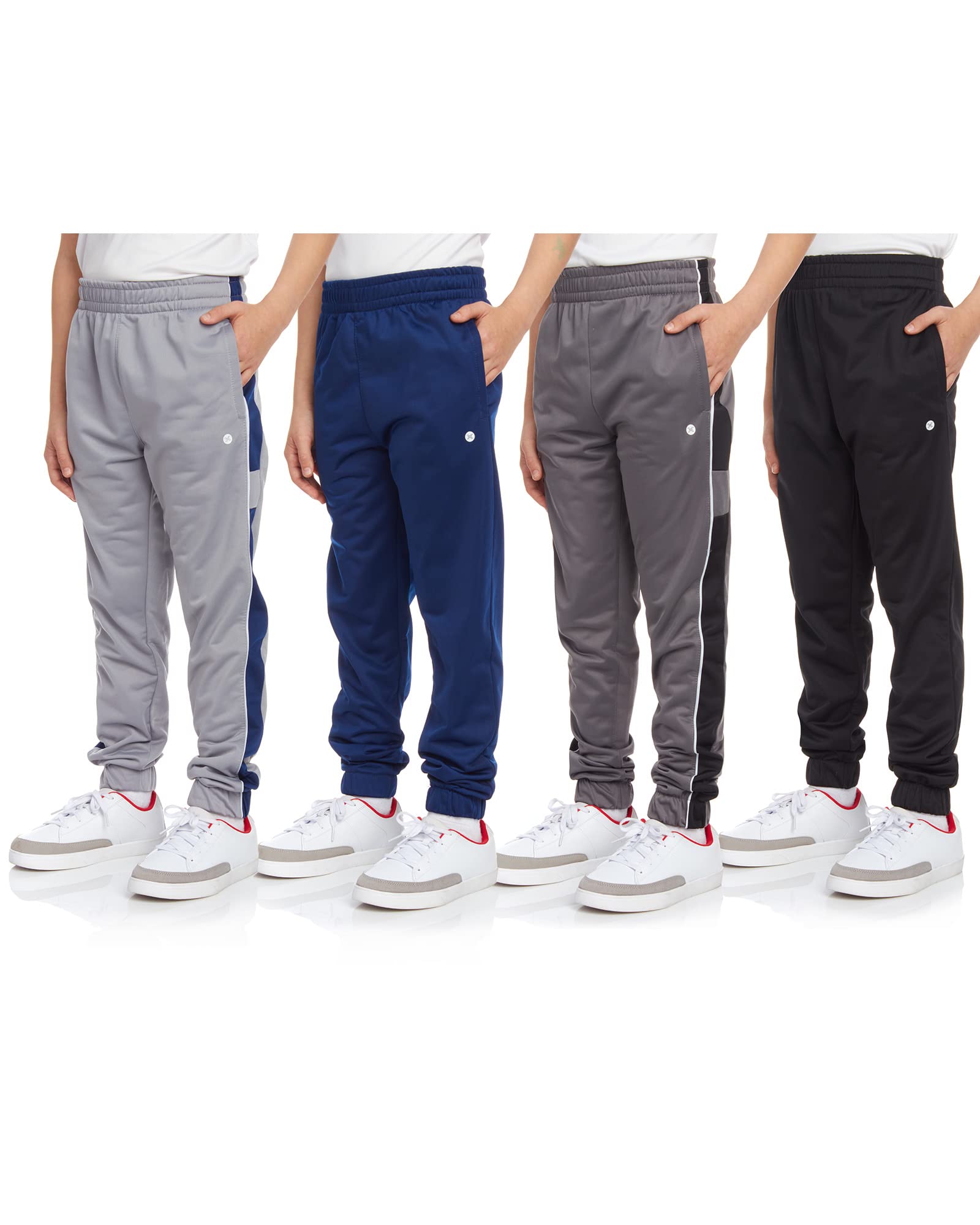 RBX Boys? Sweatpants ? 4 Pack Active Tricot Warm-Up Jogger Track Pants (Size: 4-20), Size 14/16, Grey/Navy/Grey/Jet Black
