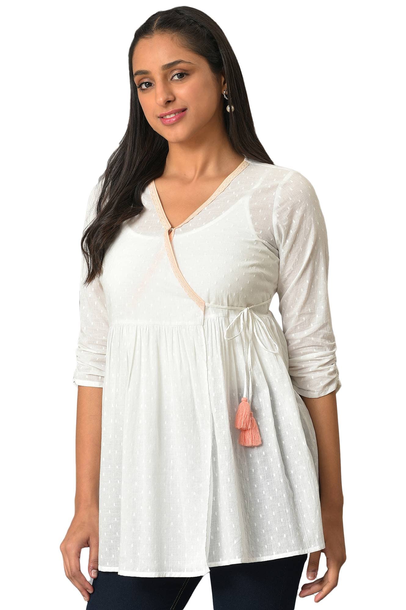 Aurelia Women White Angarakha Gathered Kurti