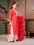 Aarika Girls Ethnic Wear Red Colour Bandhani Print Embroidey Rayon Kurti-8-15 Years (Kurti-Tr-242)