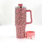40oz Bundle Cheetah Leopard Laser Etched Stainless Tumbler with Rubber Bumper Straw cover and Spill Proof Stopper