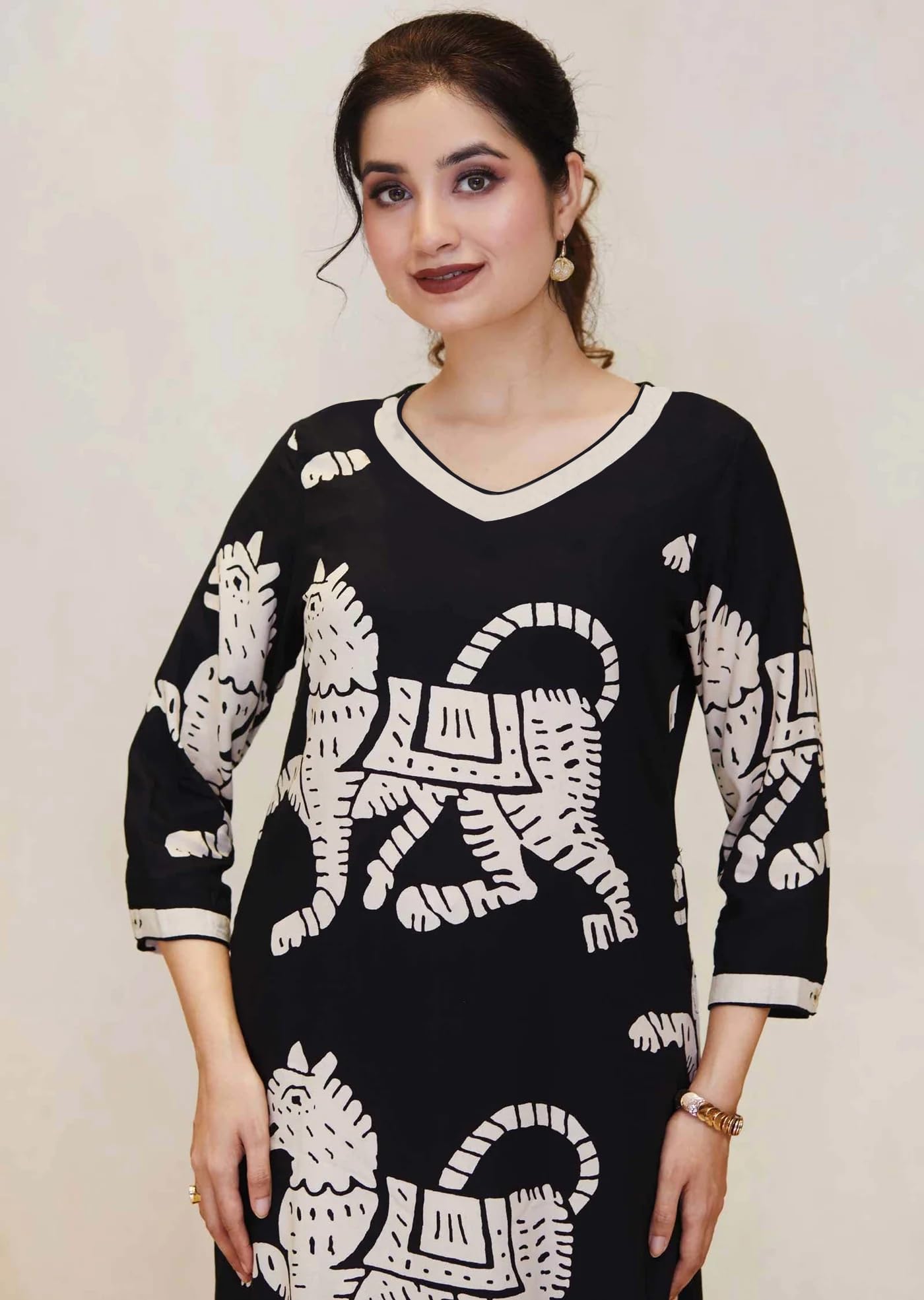 ANNI DESIGNER Ladies Cotton Blend Kurta with Trousers, Black, XXL