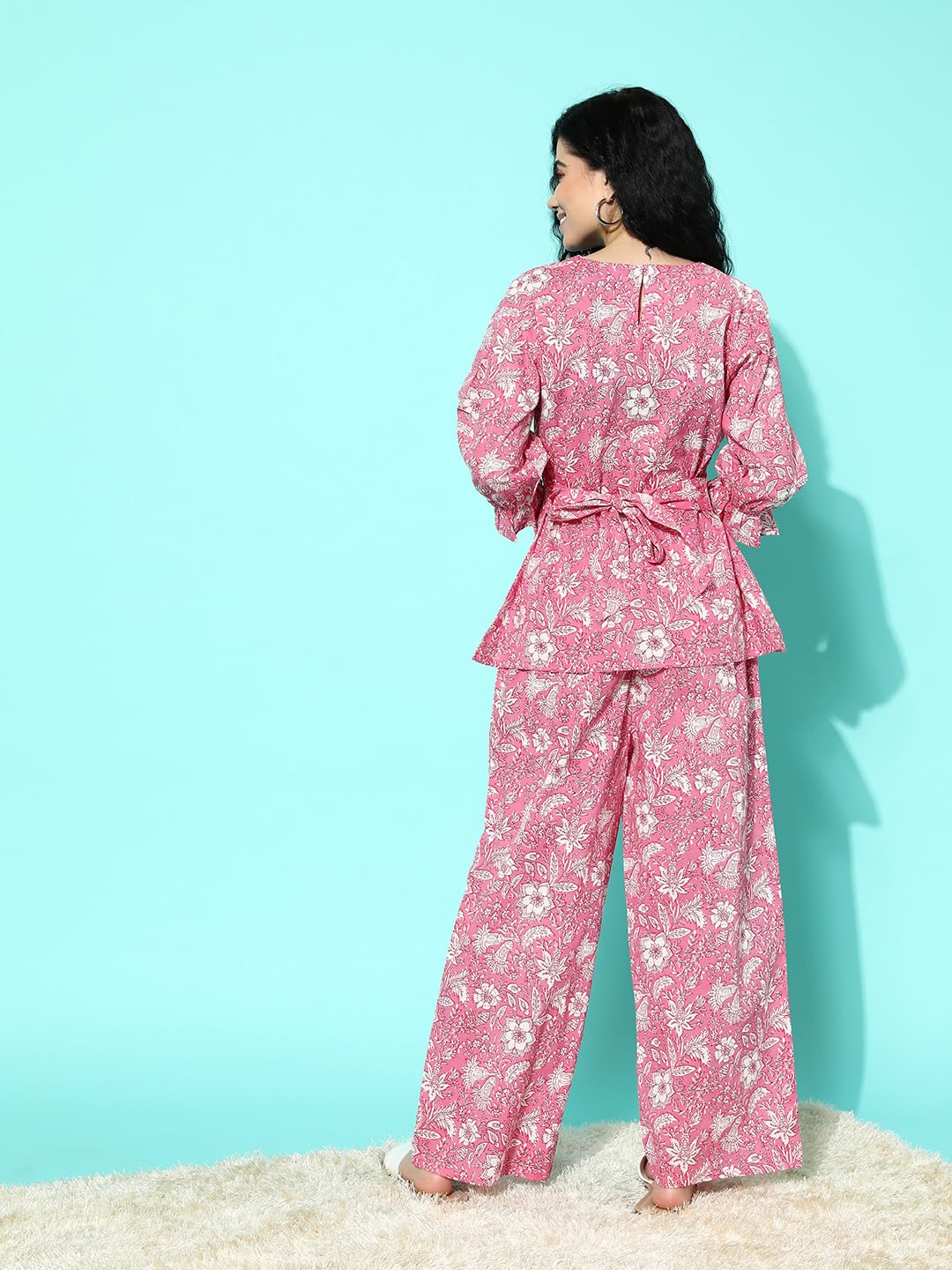 Libas Womens Printed Cotton Night Suit Set For Women Pink