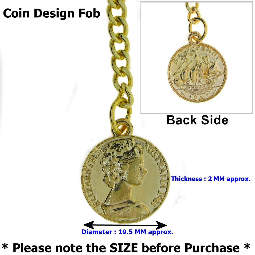 watchvshop Albert Chain Gold Tone Pocket Watch Chain Vest Chain for Men Fob T Bar with Swivel Clasp with Queen Design Medal Fob