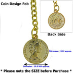 watchvshop Albert Chain Gold Tone Pocket Watch Chain Vest Chain for Men Fob T Bar with Swivel Clasp with Queen Design Medal Fob