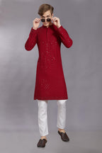 DIVISIVE Mens Sequince Embroidered Cotton Blend Only Slim Fit Kurta (DKRT20_5XL_Maroon)
