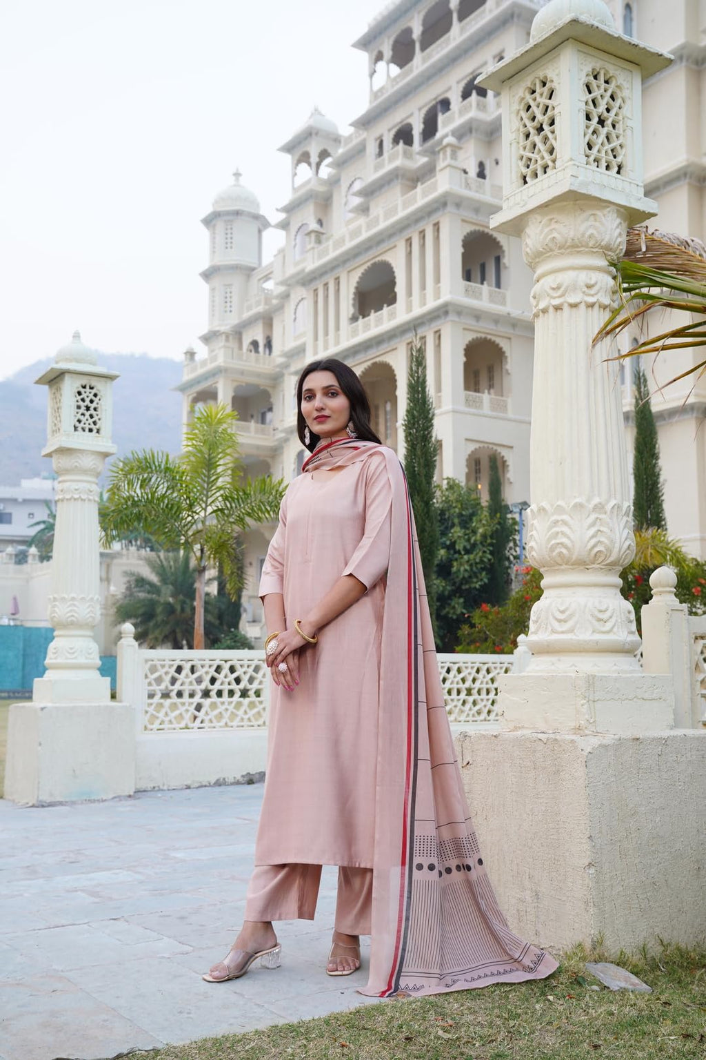 ANNI DESIGNER Womens Rayon Blend Solid Straight Kurta with Pant & Dupatta (Raja Saab Beige-VKS06_S_Beige_Small)