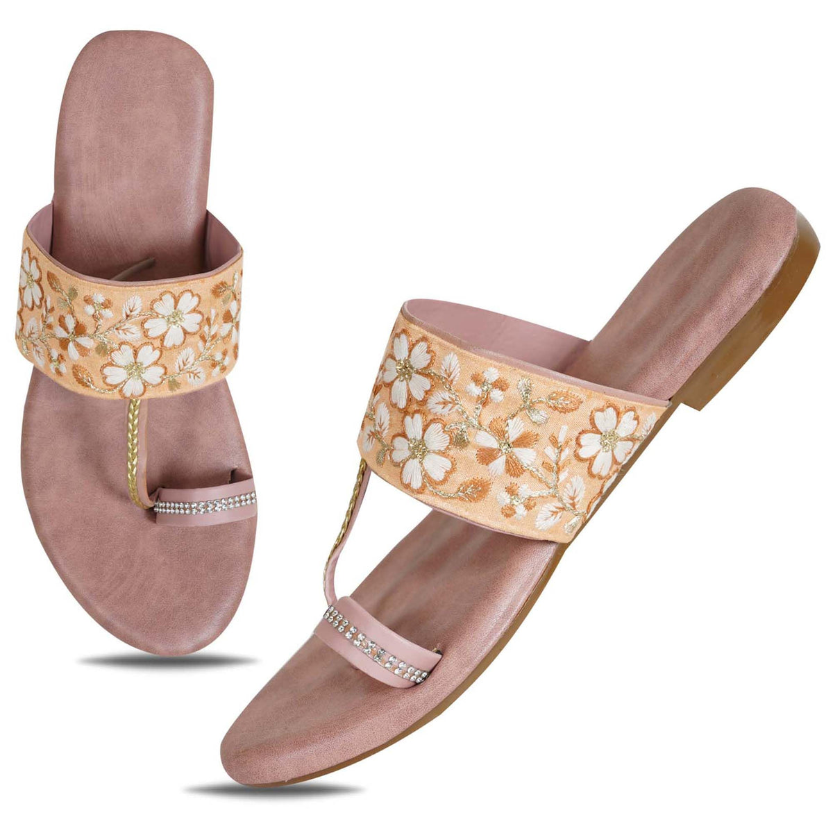 IndieStride Flipflops for Women Daily Use Ethnic Embroidered Girls Slippers flip flop chappals, Color  PinkBrown, UK Size 9 9