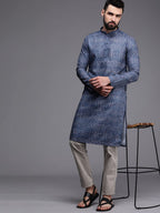Manyavar Mens Kurta, Full Sleeves Mandarin Collar Ethnic Knee-Length Kurta