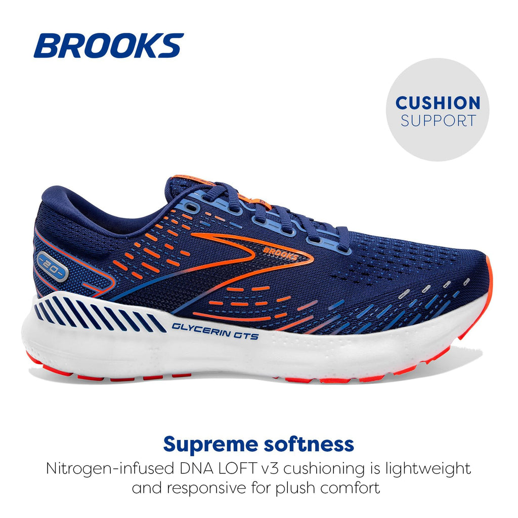 Brooks Men's Glycerin GTS 20 Supportive Running Shoe - Blue Depths/Palace Blue/Orange - 9.5 Medium